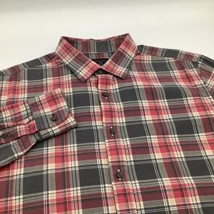 Untuckit Mens Slim‎ Fit Long Sleeve Button Up Shirt Pink Grey Plaid Size Large